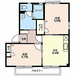 シリウスハイムB 2DKの間取図画像