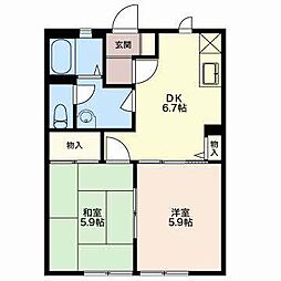 パールハウスB 2DKの間取図画像