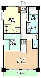 猪高ハイツ 2LDKの間取図画像