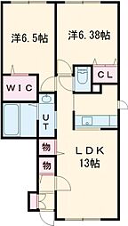 ジェラン明徳町B 2LDKの間取図画像