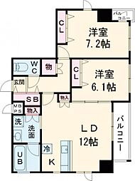 サンドキャッスル佐古一番町 2LDKの間取図画像