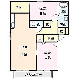 出雲ハイツC 2LDKの間取図画像