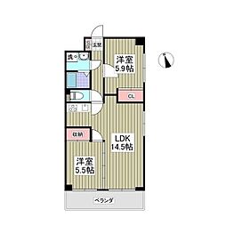 ヴィラ中川 2LDKの間取図画像