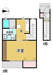 レセナ湊東1 1Kの間取図画像