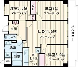 モナヴェイル 3LDKの間取図画像