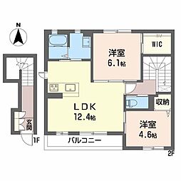 クレール輝 2LDKの間取図画像