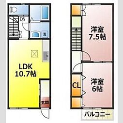 クラセードルへきなんB 2LDKの間取図画像