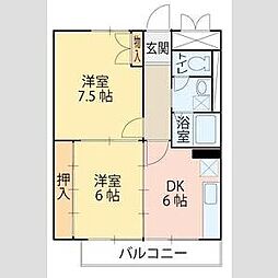リエス上杉一丁目 2DKの間取図画像