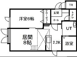 オーベル11条A 1LDKの間取図画像