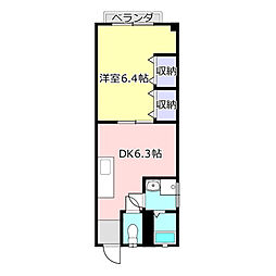 松原ビル 1DKの間取図画像