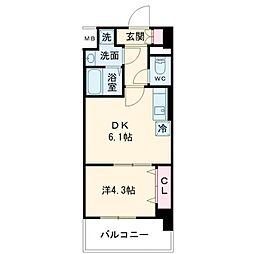 メイクス天王寺南 1DKの間取図画像