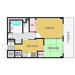 サンリスタ守口 2DKの間取図画像