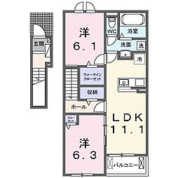 グランディス 2LDKの間取図画像