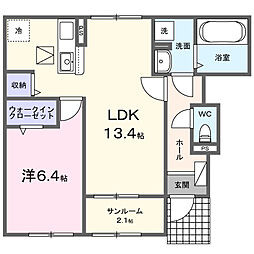 レオパレスジュネス佐原・2 1LDKの間取図画像