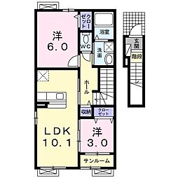 ソレイユ高屋B 2LDKの間取図画像