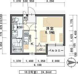 ヘリオス 1Kの間取図画像