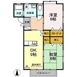 ラフィーネB 2DKの間取図画像