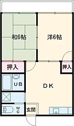 ハーモニー桜木1 2DKの間取図画像