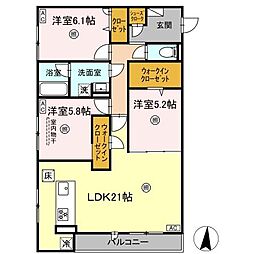 クインス ベル 3LDKの間取図画像