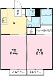 旭台アーバンハイツC 2Kの間取図画像