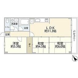 岸谷クリークコーポ 3LDKの間取図画像