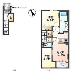 仮)白河市中田新築アパート 2LDKの間取図画像