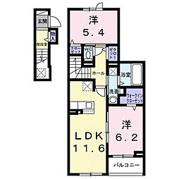 寝屋川市新家1丁目アパート 2LDKの間取図画像