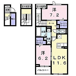寝屋川市新家1丁目アパート 2LDKの間取図画像