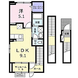 新発田市緑町1丁目アパート 1LDKの間取図画像