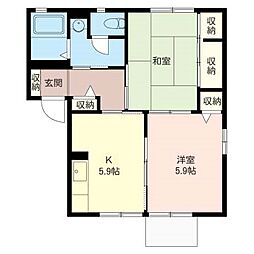 ハピネス八幡 2Kの間取図画像