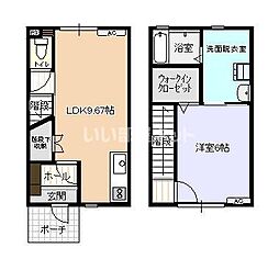 ビオラ木津B棟 1LDKの間取図画像