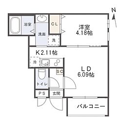Cherim片野EASTII(仮称) 1LDKの間取図画像