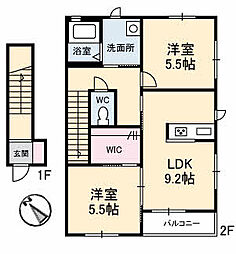 ヴィラージュC 2DKの間取図画像