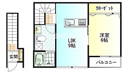 NINOROJI 3号棟 1LDKの間取図画像