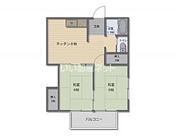 日吉ハイツ 2DKの間取図画像