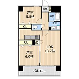 LIBTH水前寺公園 2LDKの間取図画像
