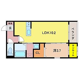 プルミエプリューム 1LDKの間取図画像