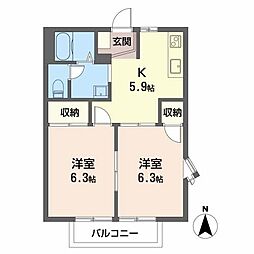 プラセオ一色B 2Kの間取図画像