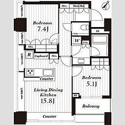 ザ・ヒルトップタワー高輪台 2LDKの間取図画像
