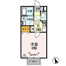 セゾンけやき2 1Kの間取図画像