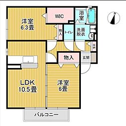 アムールレジデンスB 2LDKの間取図画像