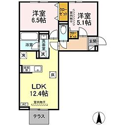 クレール林V 2LDKの間取図画像