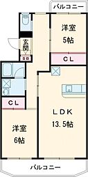 ペアシティ久喜壱番館 2LDKの間取図画像