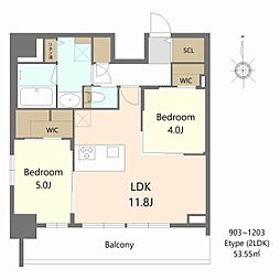 S-RESIDENCE松屋町asence 2LDKの間取図画像