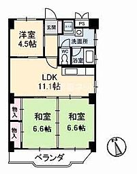 真締川ハイツ 3LDKの間取図画像
