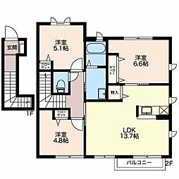 シャルマン小杉B 3LDKの間取図画像