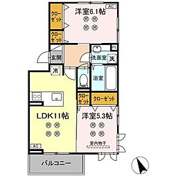 (仮称)DーROOM東京塚 2LDKの間取図画像