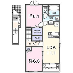 ヴィラ フェリシアI 2LDKの間取図画像