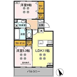 (仮称)DーROOM東京塚 2LDKの間取図画像