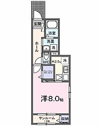 アヴニール 1Kの間取図画像